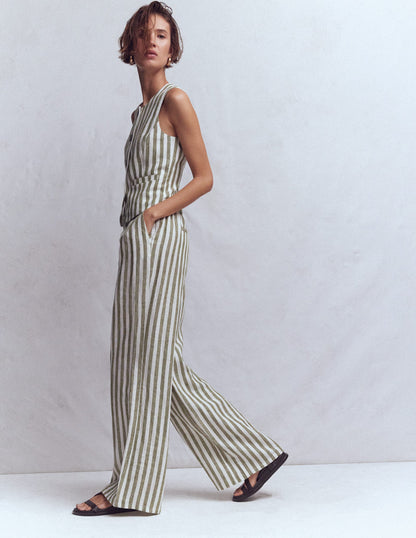 Pantalon Kensington en lin-Rayé éphémère-1