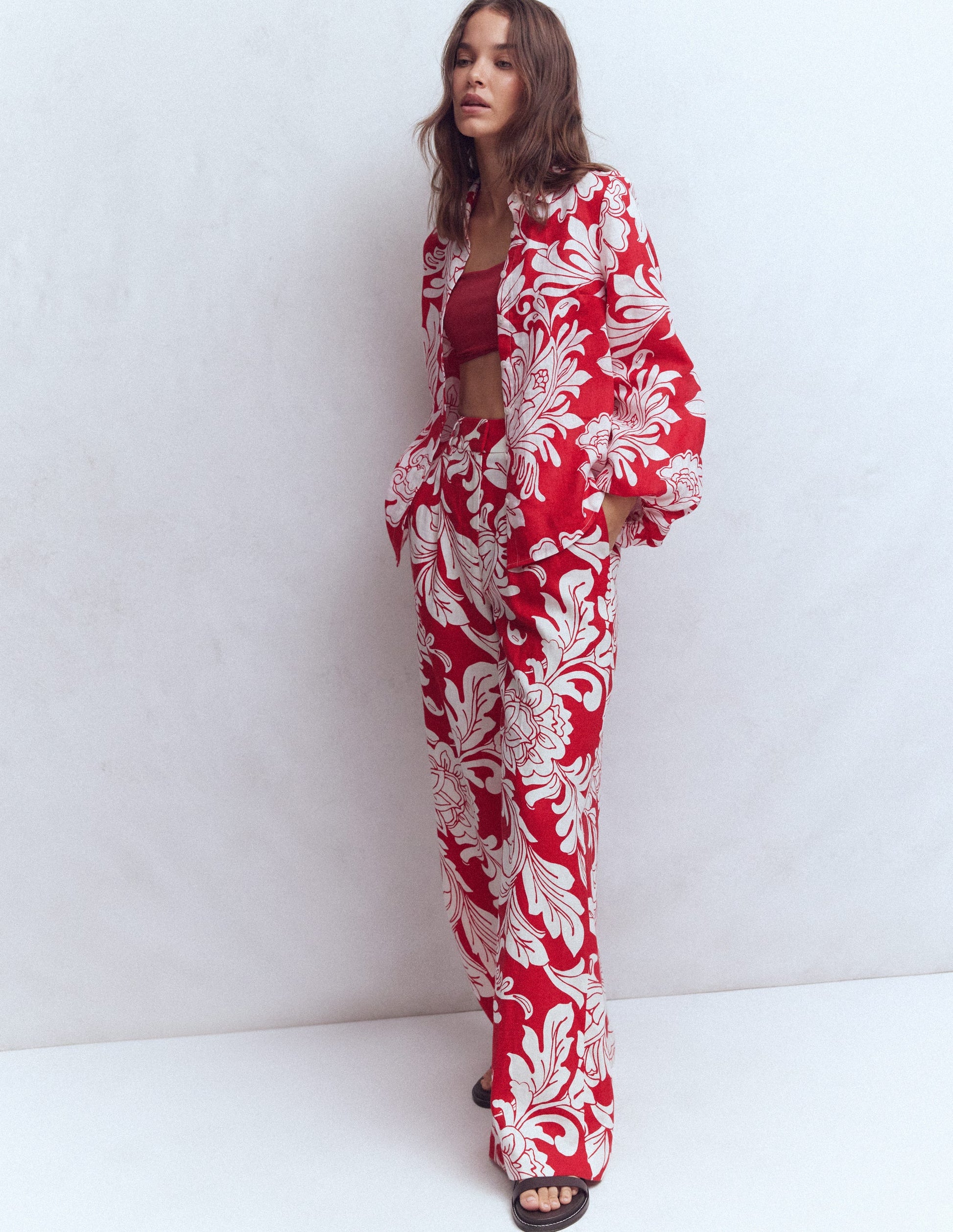 Kensington Leinenhose-Salsa-Rot, Zarte Blüten-2