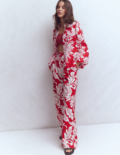 Kensington Leinenhose-Salsa-Rot, Zarte Blüten-2