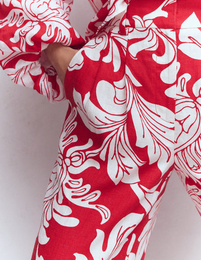 Kensington Leinenhose-Salsa-Rot, Zarte Blüten-3