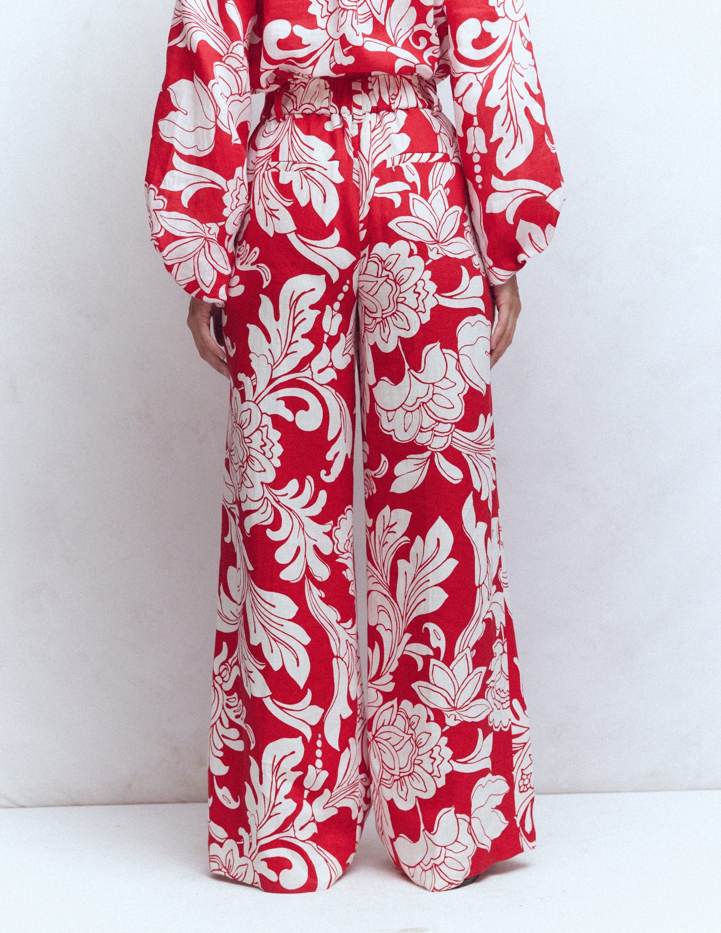 Kensington Leinenhose-Salsa-Rot, Zarte Blüten