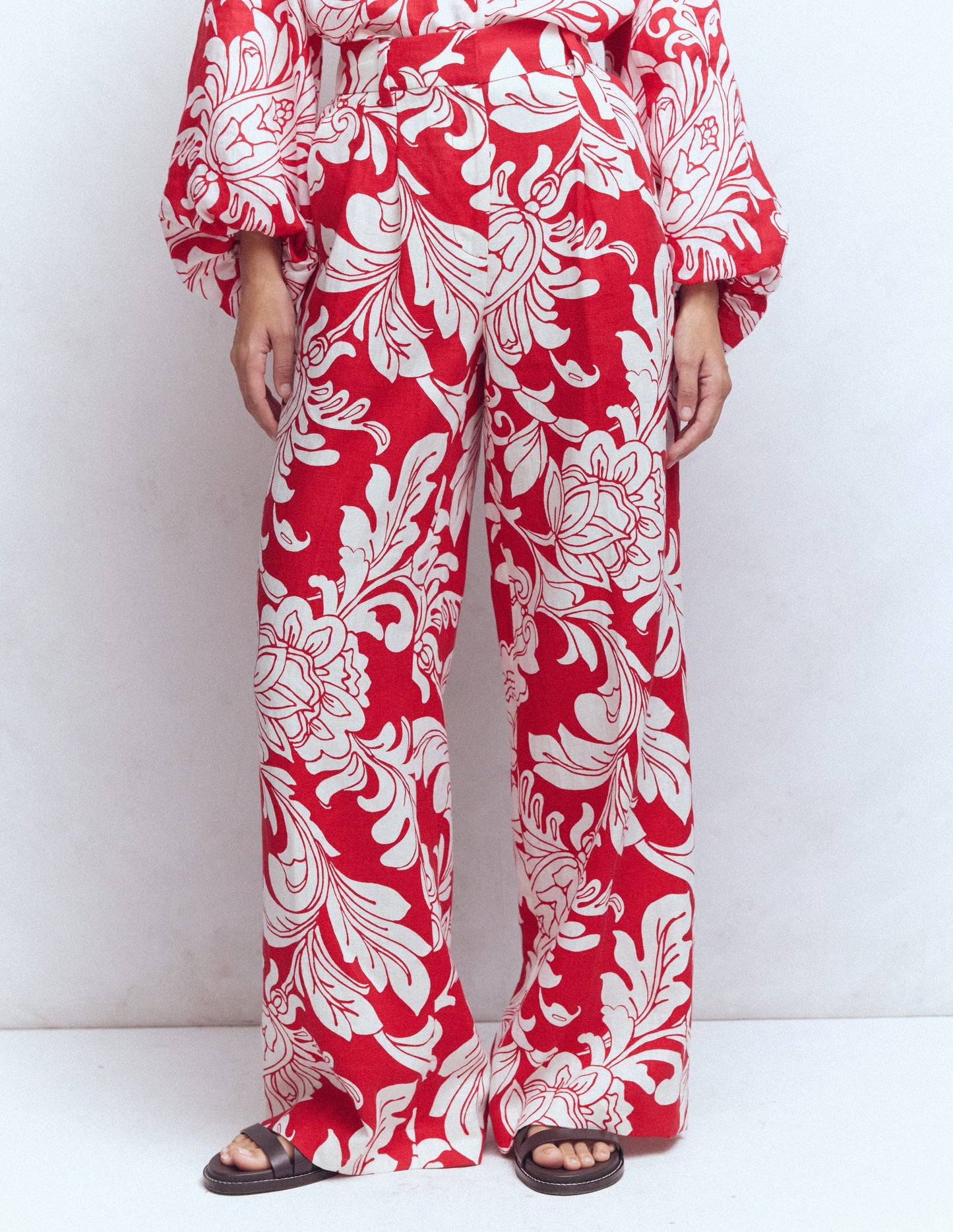 Kensington Leinenhose-Salsa-Rot, Zarte Blüten