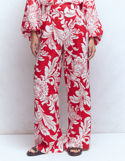 Kensington Leinenhose-Salsa-Rot, Zarte Blüten-5