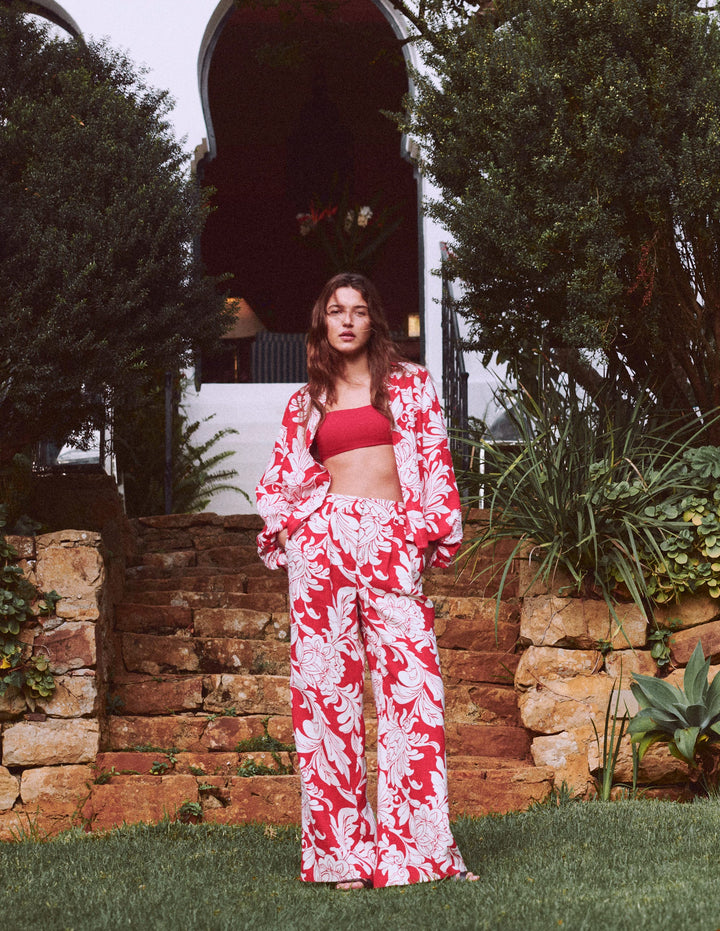 Kensington Leinenhose-Salsa-Rot, Zarte Blüten