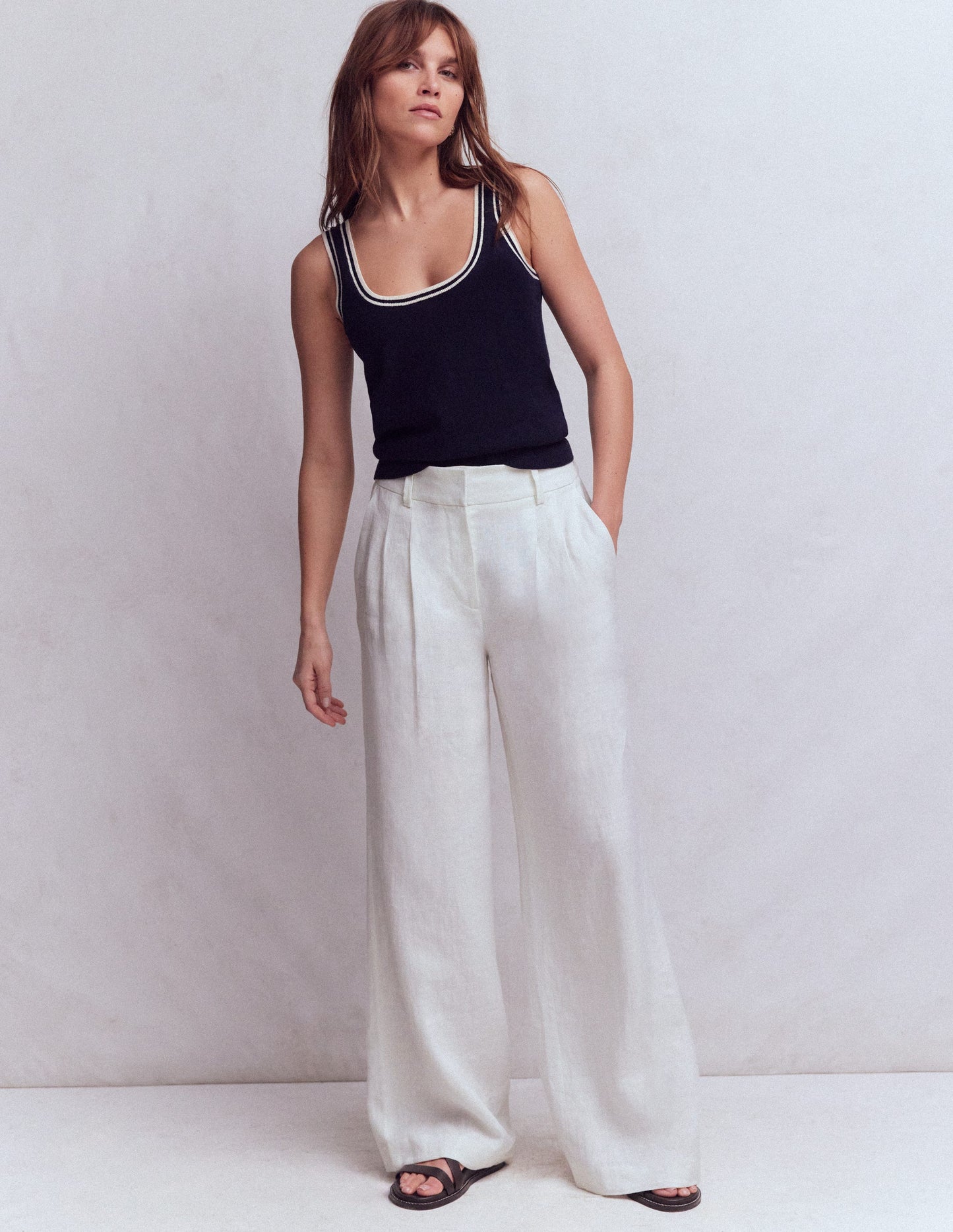 Pantalon Kensington en lin-Blanc
