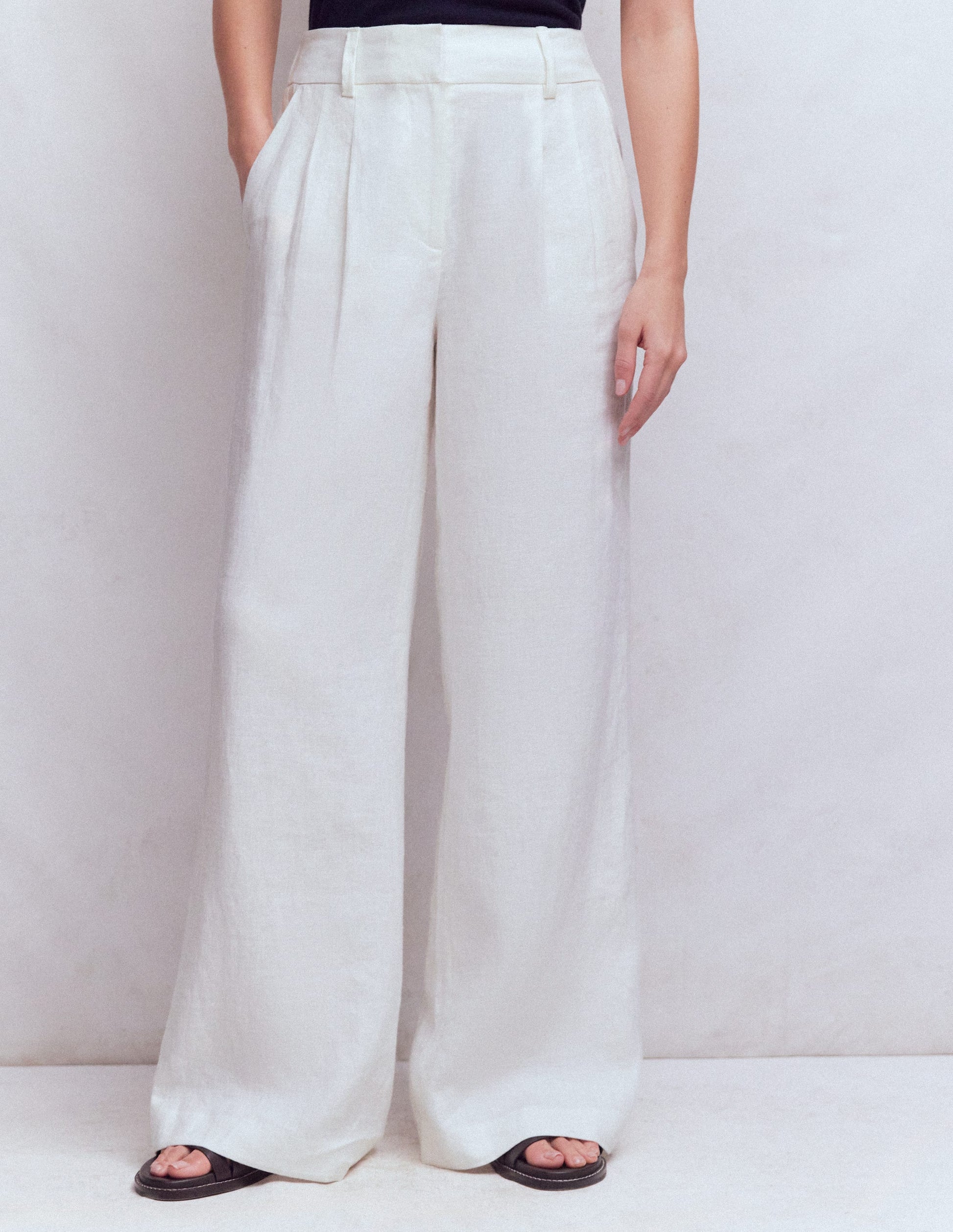 Pantalon Kensington en lin-Blanc-4
