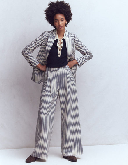 Kensington Wide Leg Trousers-Blue and Ivory Stripe