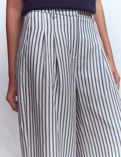 Kensington Hose mit weitem Bein-Blau und Naturweiß Gestreift-6