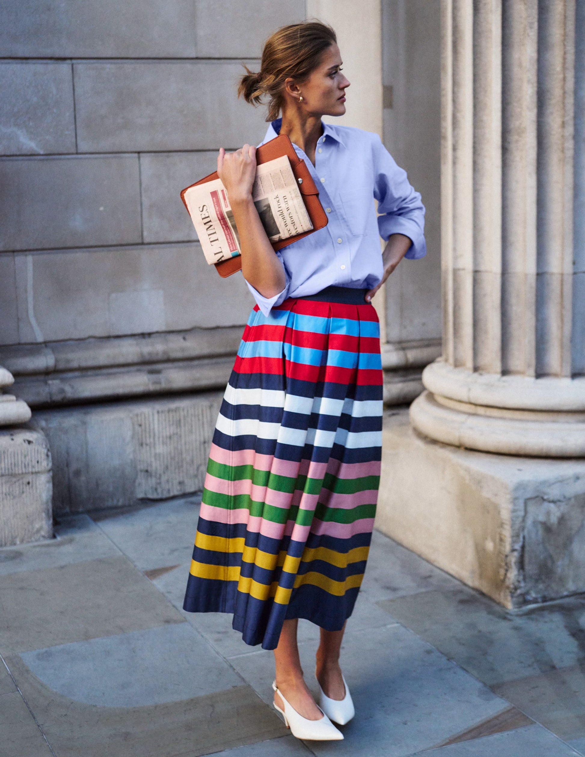 Verity Satinrock-Ackerbohnengrün/Pink, Gestreift-1