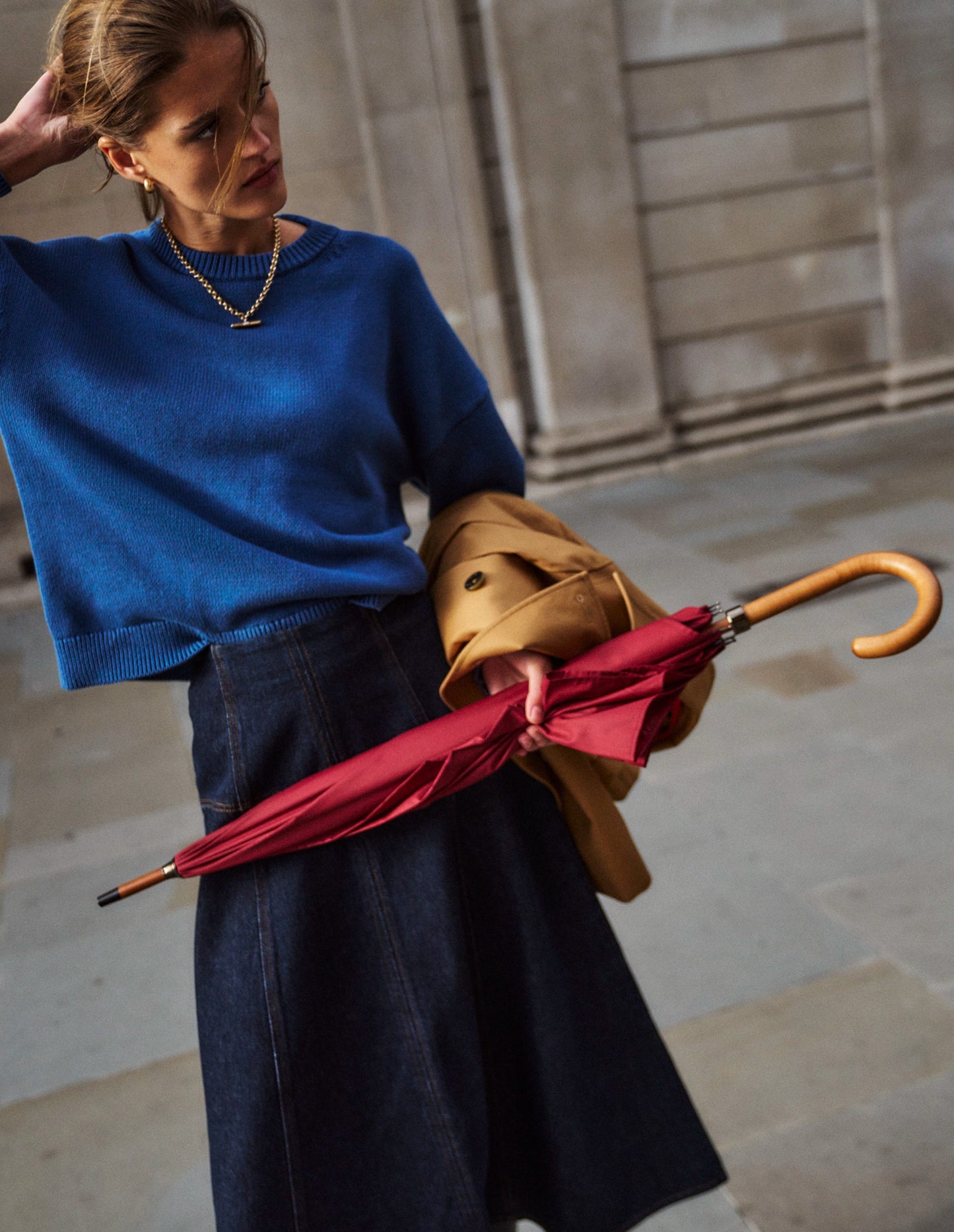 Jupe en jean à empiècements-Indigo