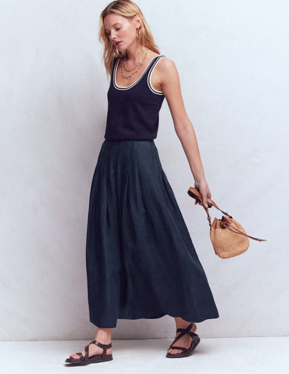 Valentina linen Skirt-Navy-1