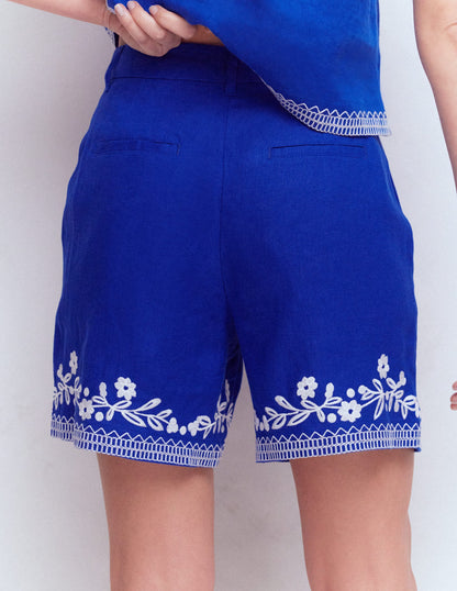 Belgravia Leinenshorts-Leuchtendes Blau Stickerei-3
