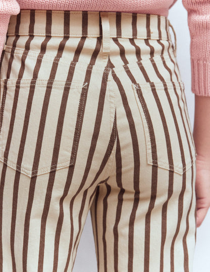 Jean droit à taille haute-Rayé écru marron-5