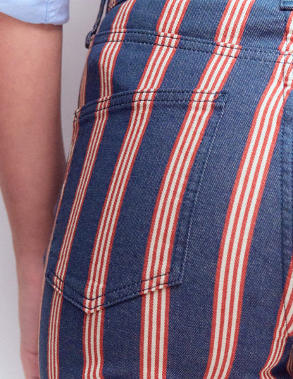 Jean droit à taille haute-Rayé bleu marine & rouge-2