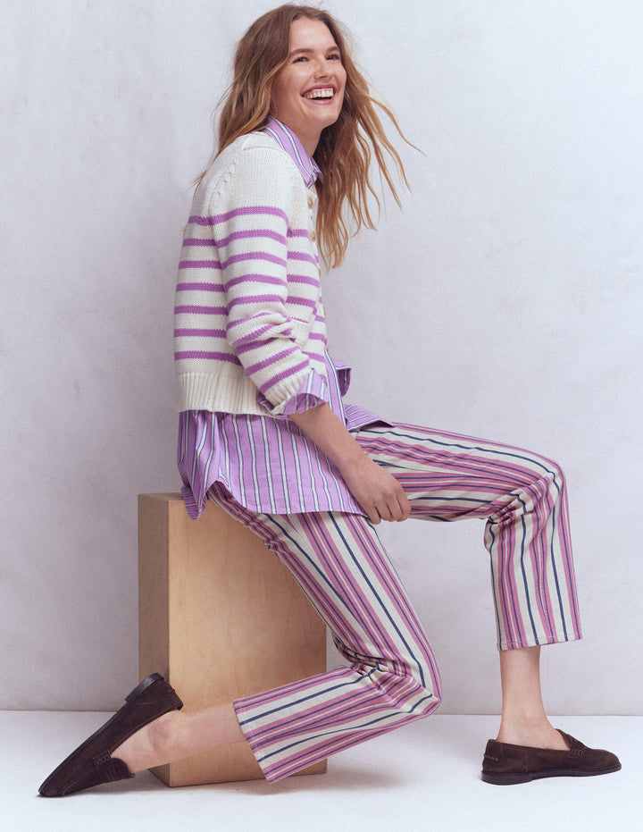 Jeans mit hohem Bund und geradem Bein-Rosa, Blau & Naturweiß Streifen