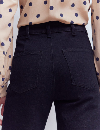 Jeans mit Biesen und geradem, weitem Bein-Indigo Waschung-2