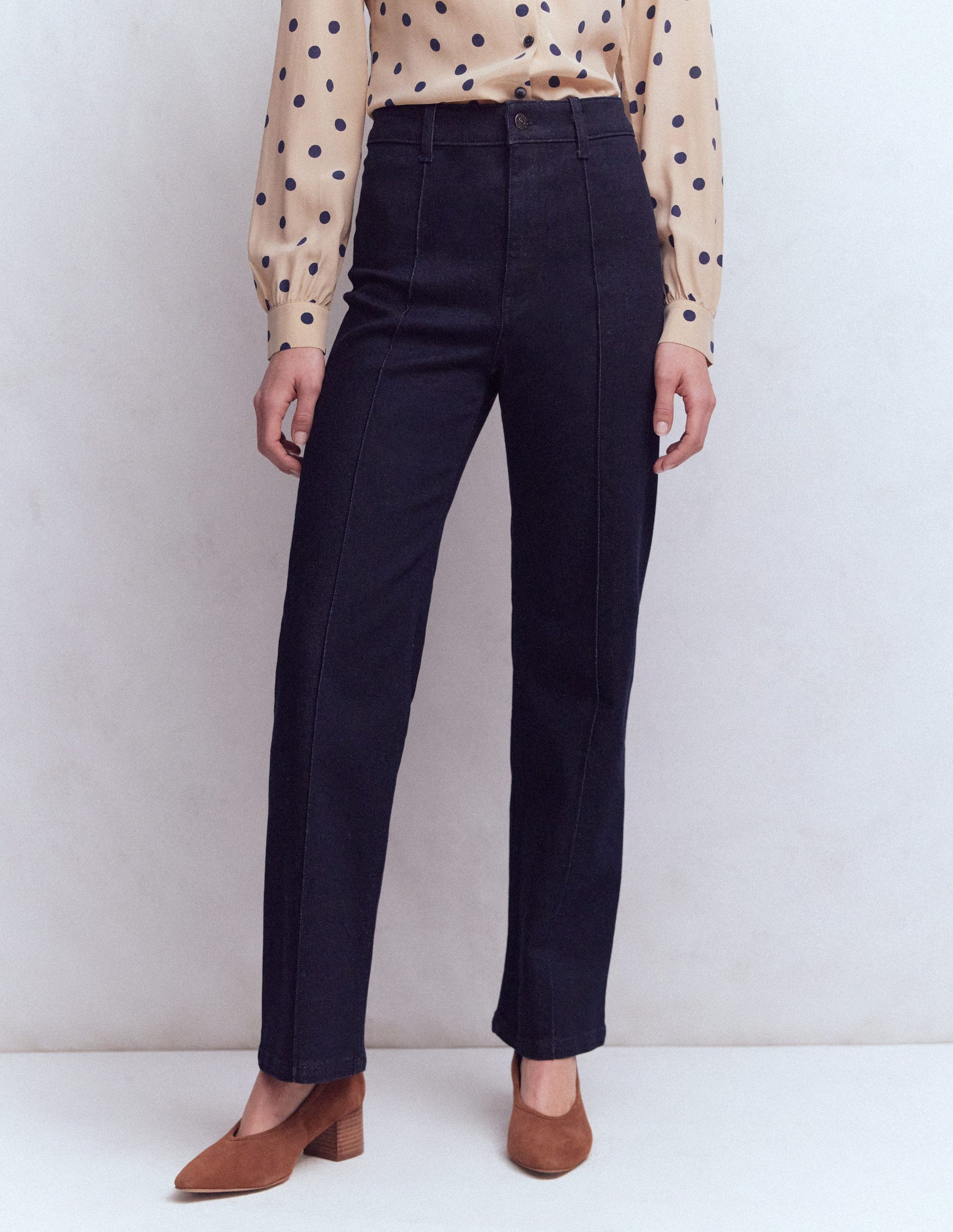 Jeans mit Biesen und geradem, weitem Bein-Indigo Waschung-4