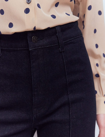 Jeans mit Biesen und geradem, weitem Bein-Indigo Waschung-5