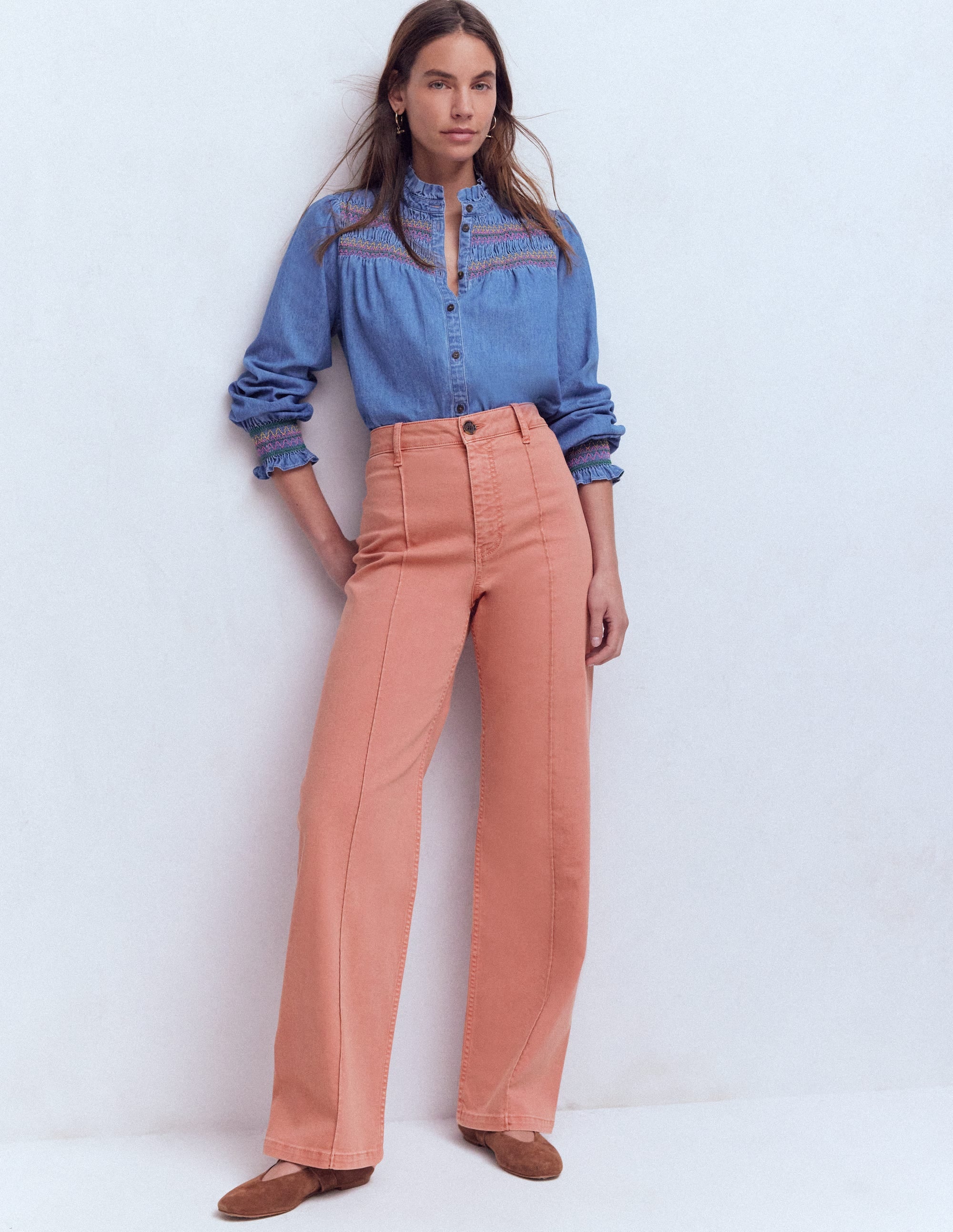 Jeans mit Biesen und geradem, weitem Bein-Mandelblütenrosa - Image 1