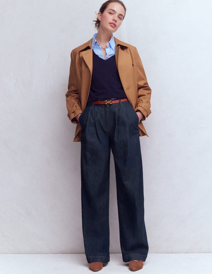 Jean large plissé-Indigo Délavé-1