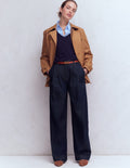 Jeans mit weitem Bein und Faltendetail-Indigo Waschung