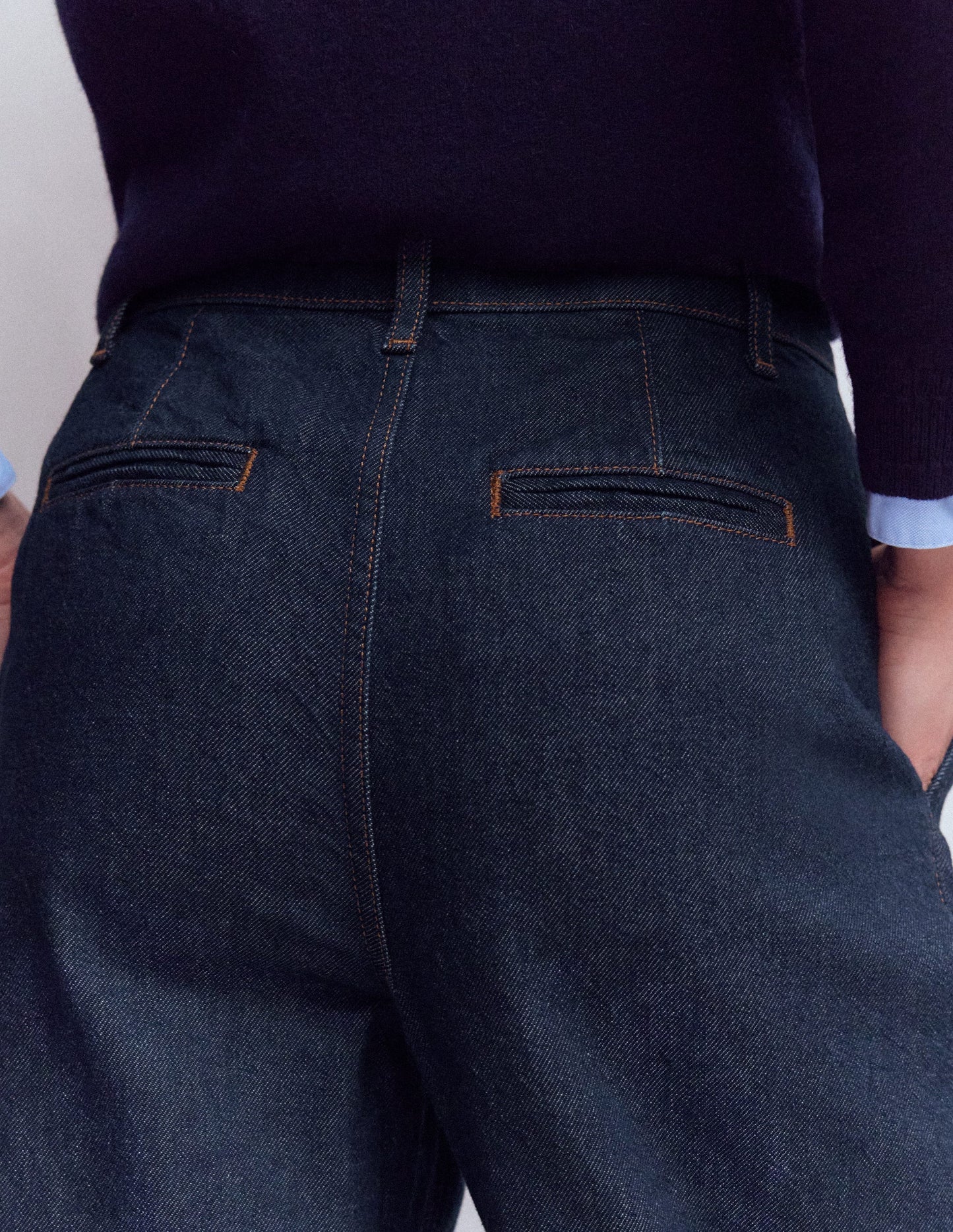 Jean large plissé-Indigo Délavé