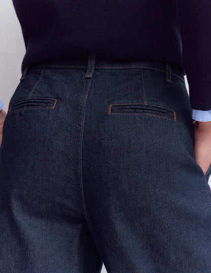 Jean large plissé-Indigo Délavé-2