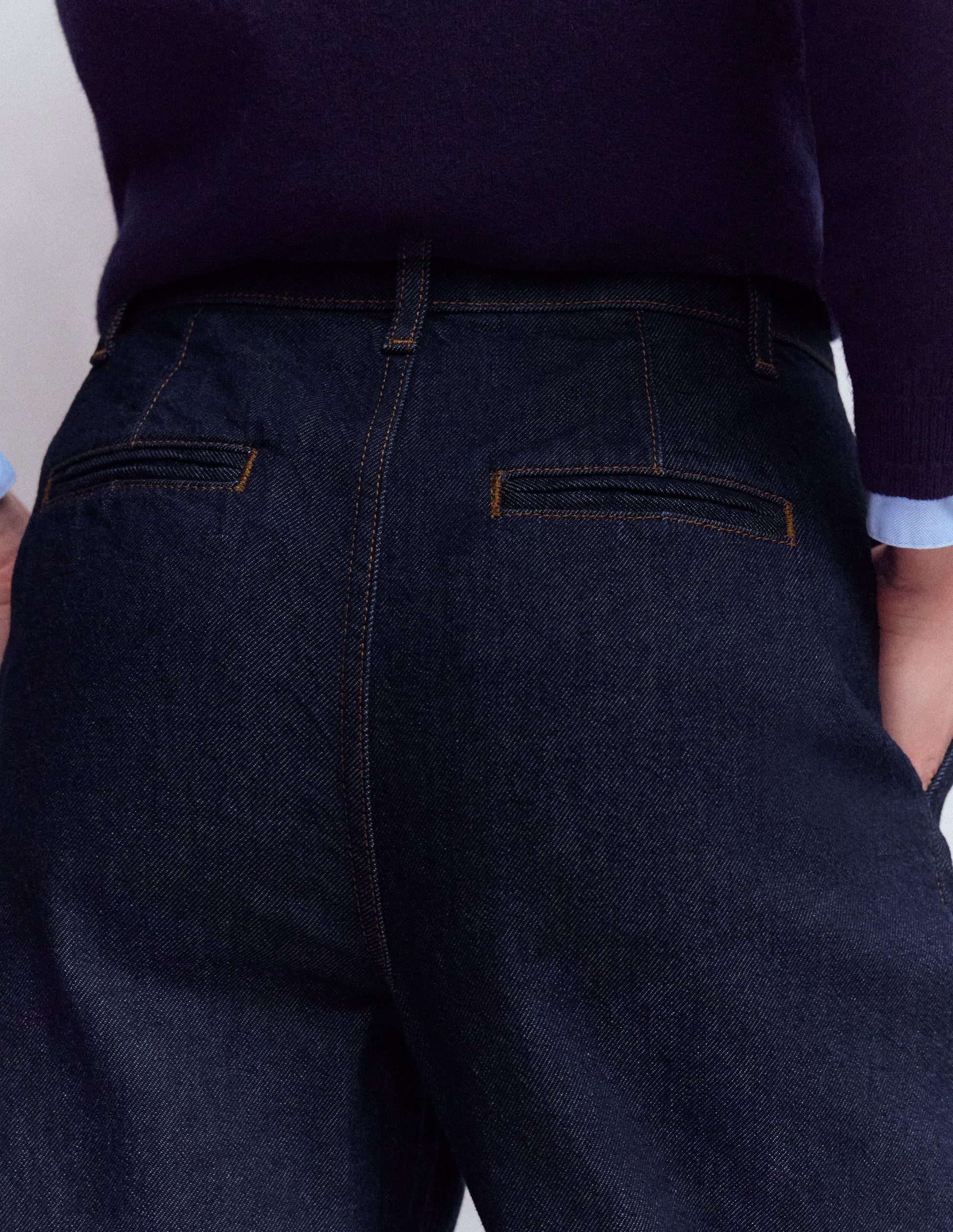 Jeans mit weitem Bein und Faltendetail-Indigo Waschung-2