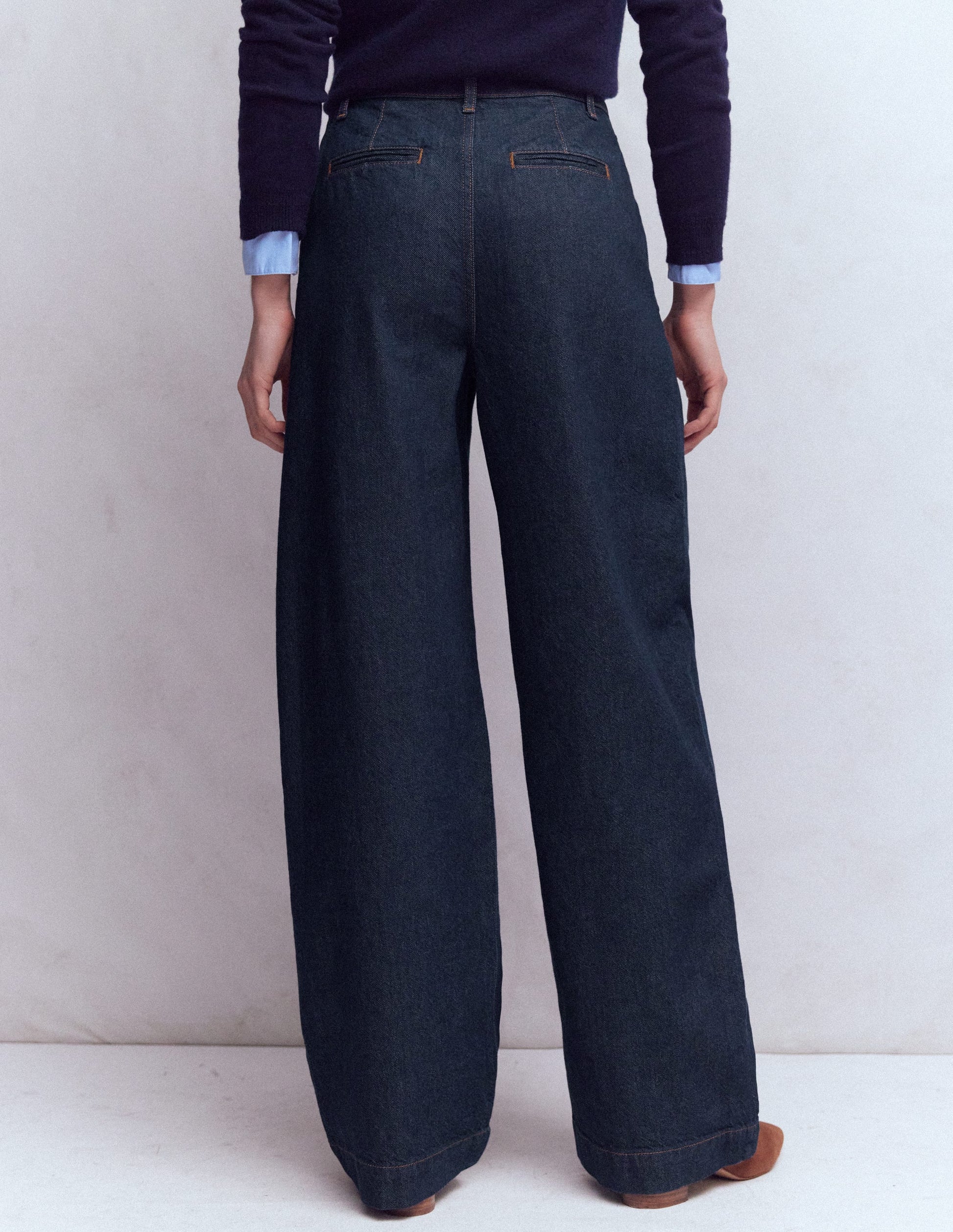 Jean large plissé-Indigo Délavé-3