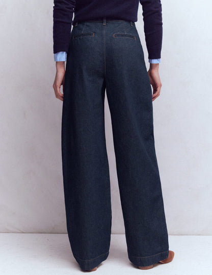 Jean large plissé-Indigo Délavé-3