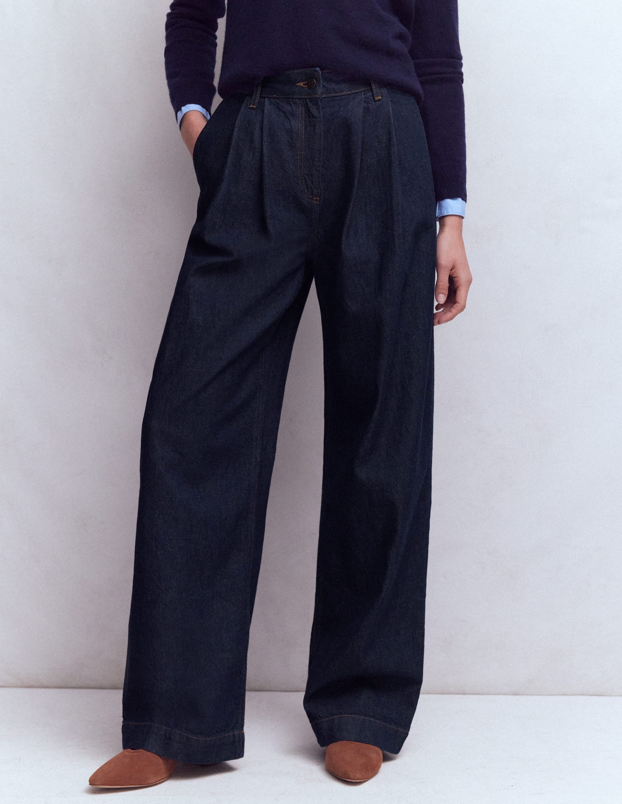 Jean large plissé-Indigo Délavé - Image 4