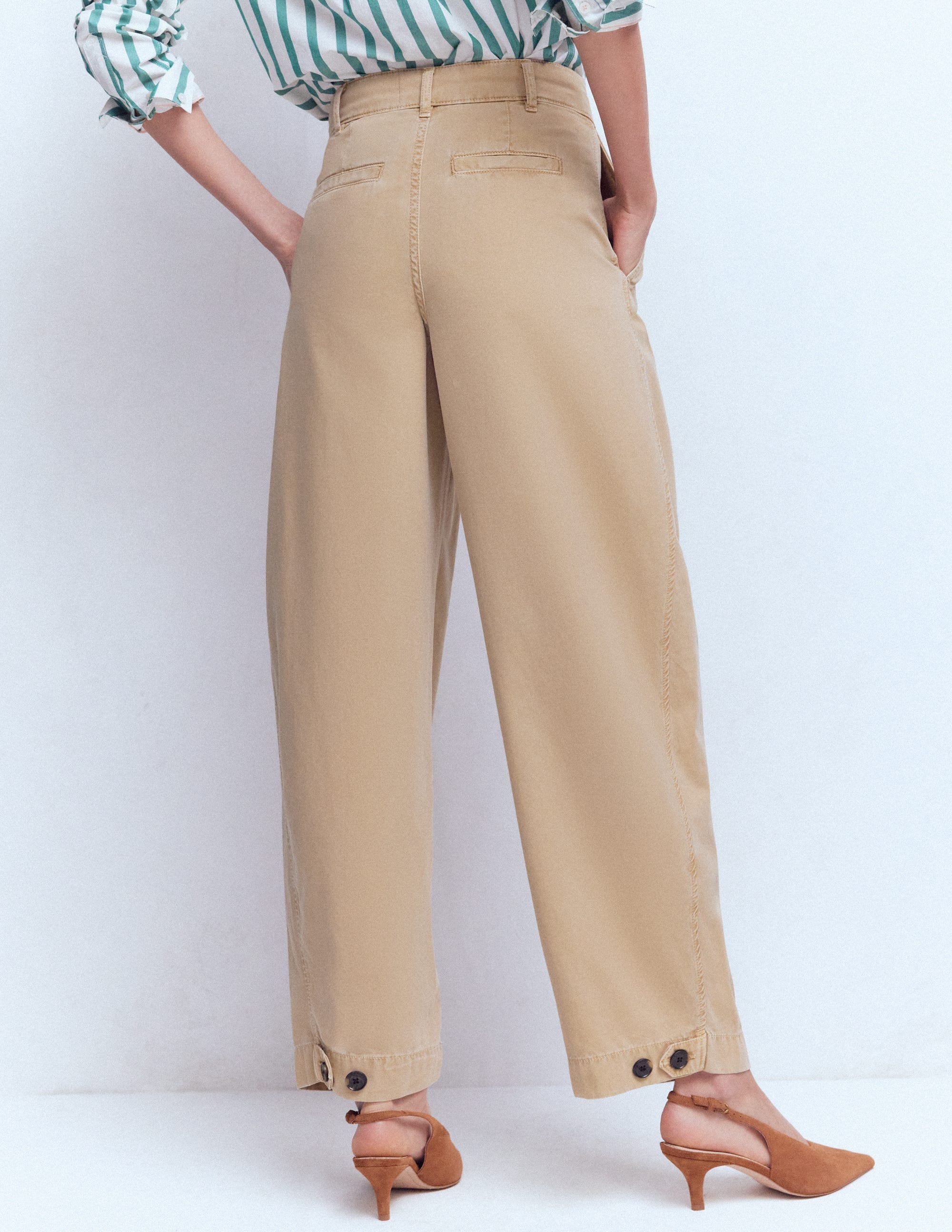 Pleat Barrel Leg Trousers-Stone - Image 3