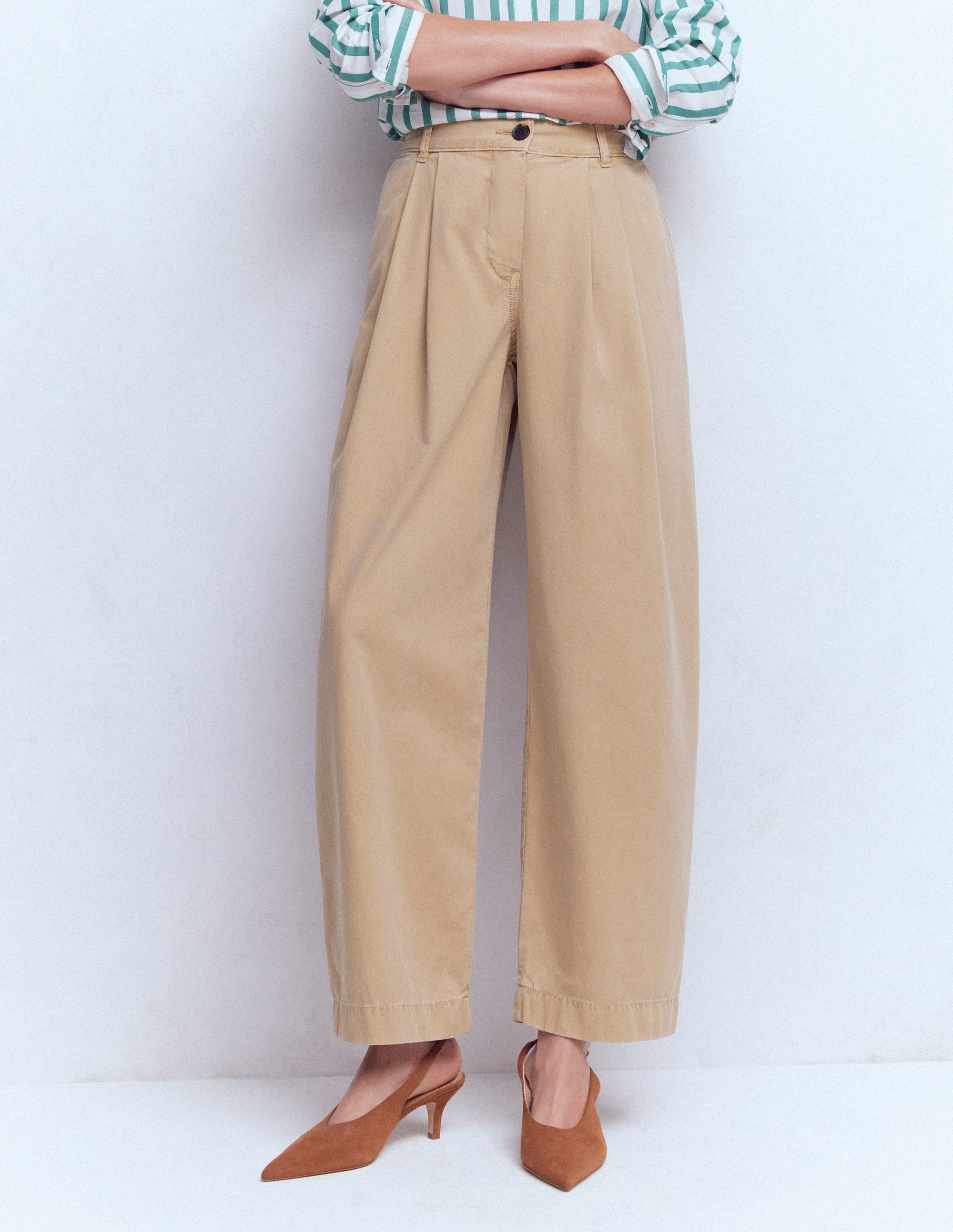 Pleat Barrel Leg Trousers-Stone - Image 4
