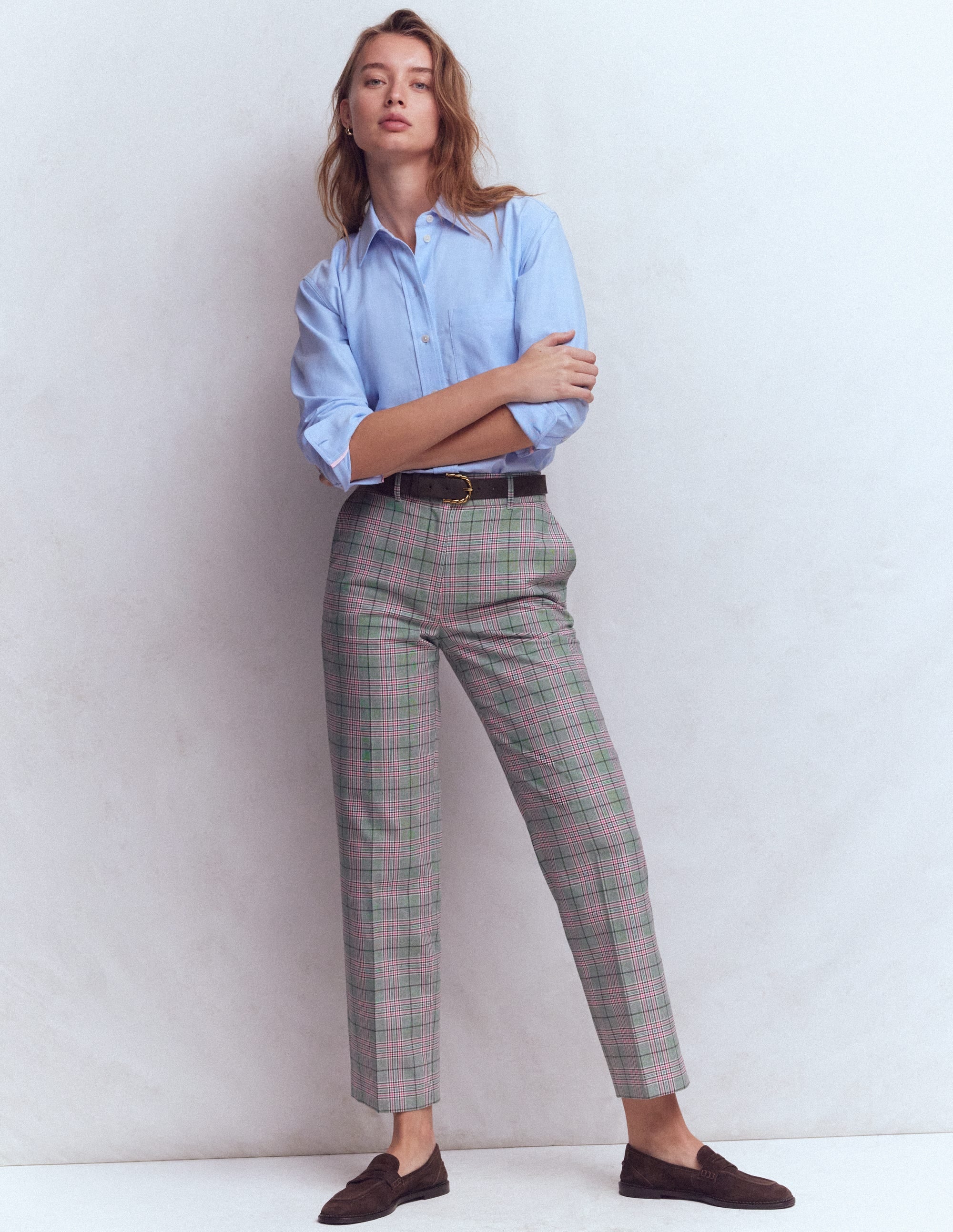 Canonbury Taillierte Hose-Grün, Rosa und Braun Kariert - Image 1