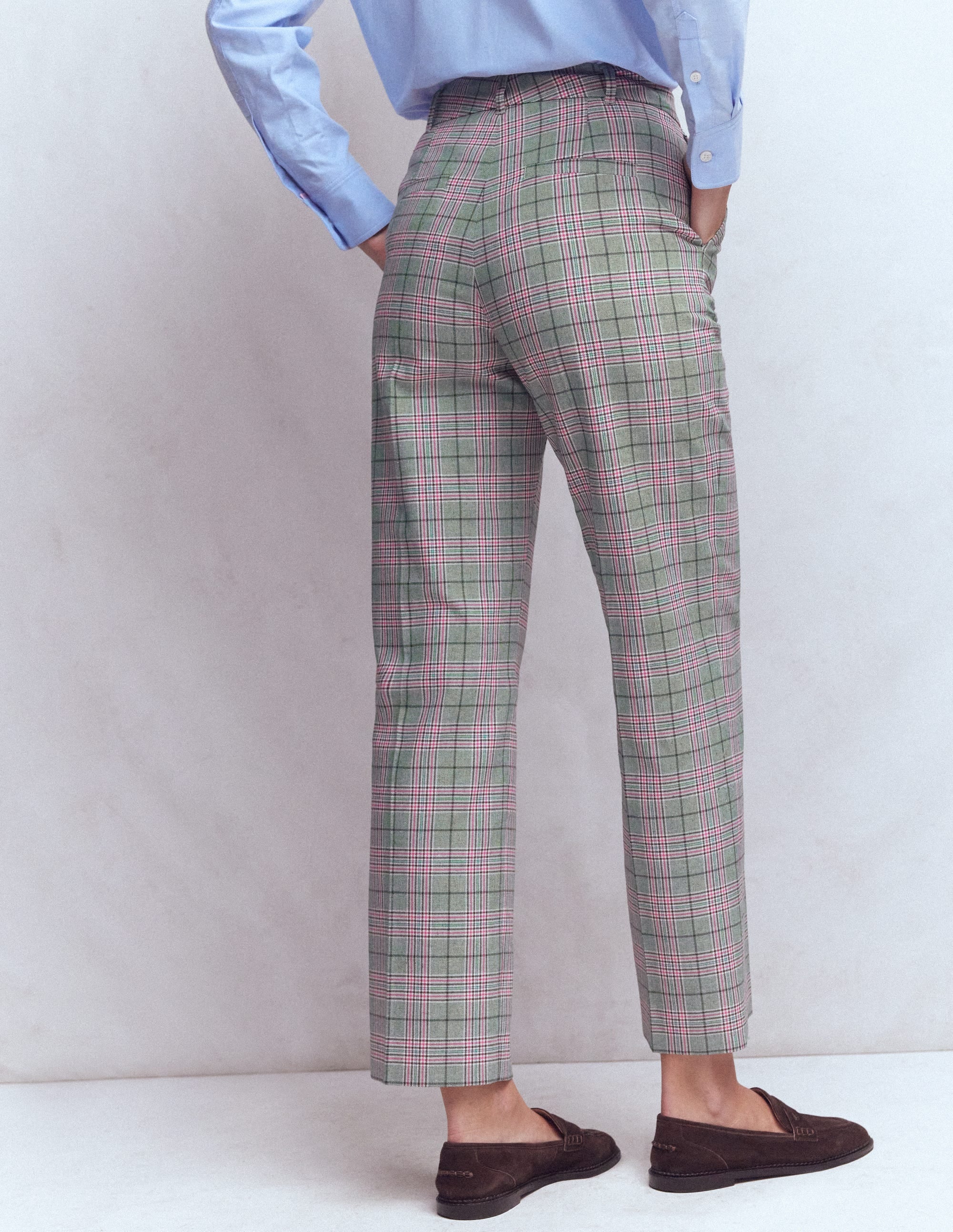 Canonbury Taillierte Hose-Grün, Rosa und Braun Kariert - Image 3