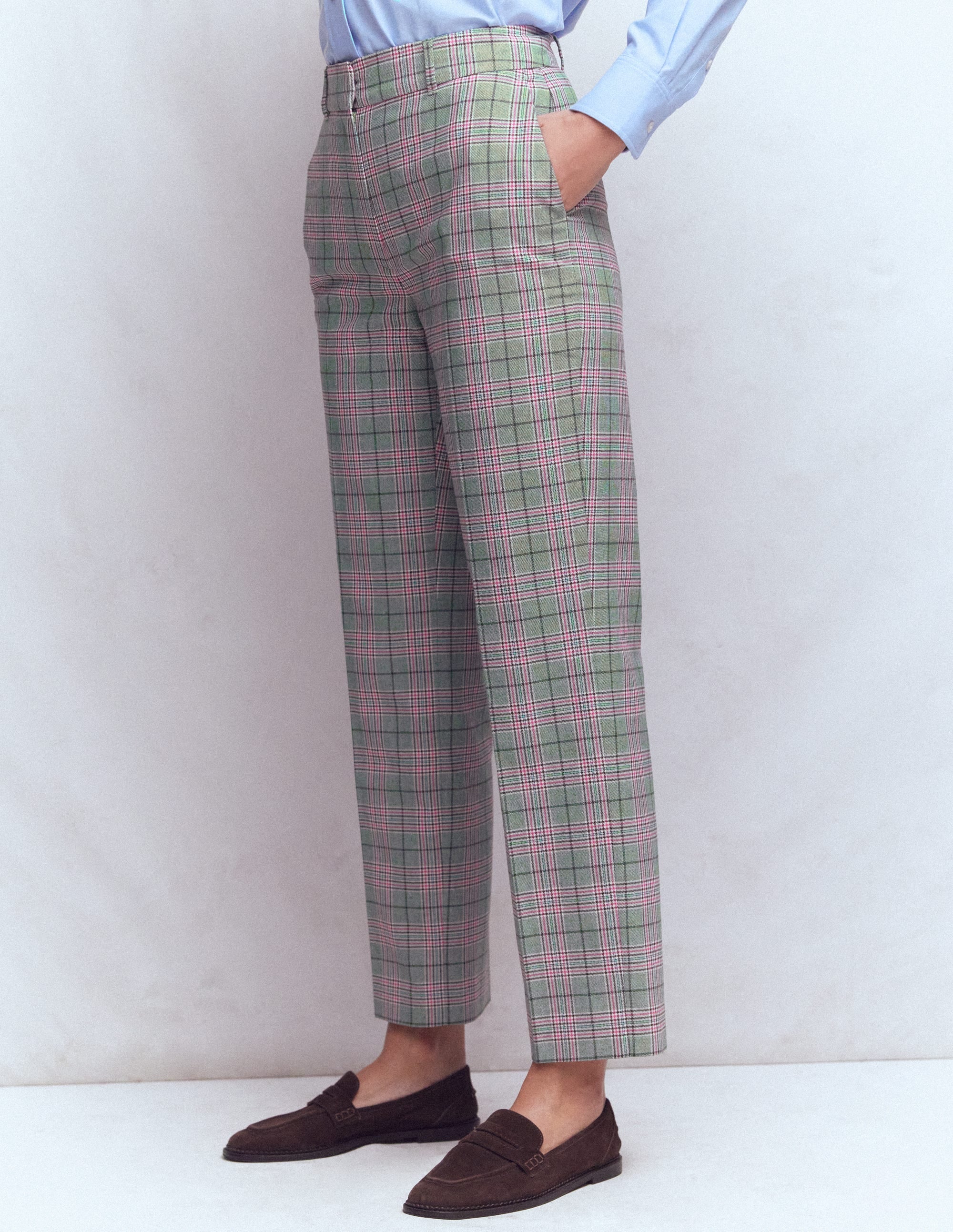 Canonbury Taillierte Hose-Grün, Rosa und Braun Kariert - Image 4