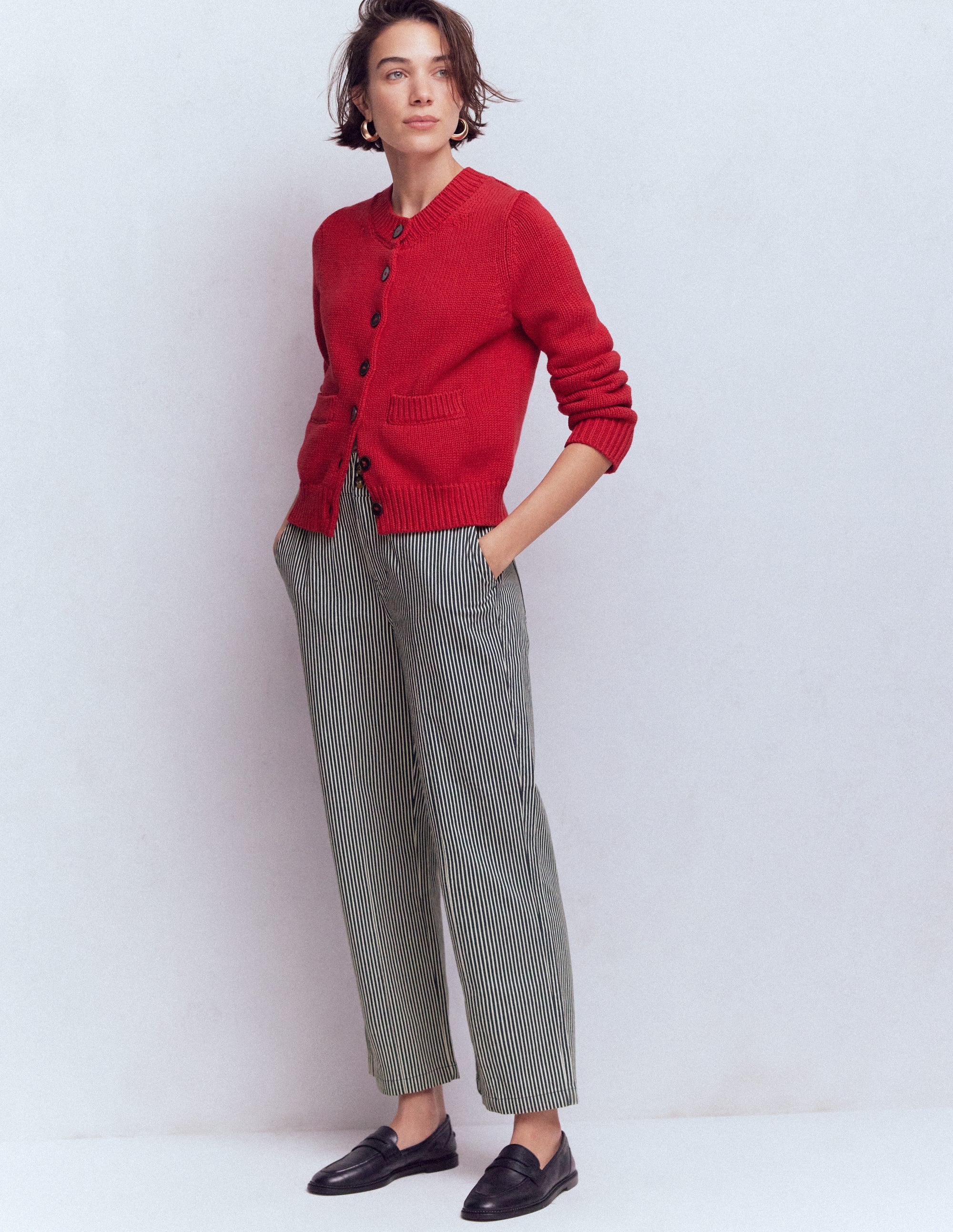 Chinohose mit geradem Bein-Blau und Naturweiß Gestreift - Image 1