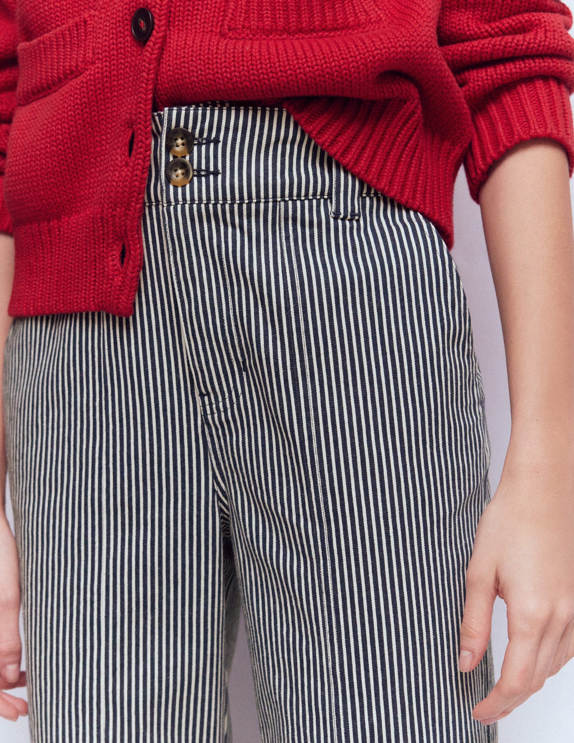 Chinohose mit geradem Bein-Blau und Naturweiß Gestreift-5