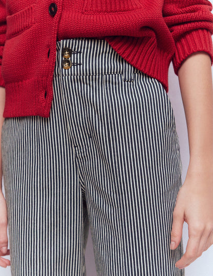 Chinohose mit geradem Bein-Blau und Naturweiß Gestreift-5