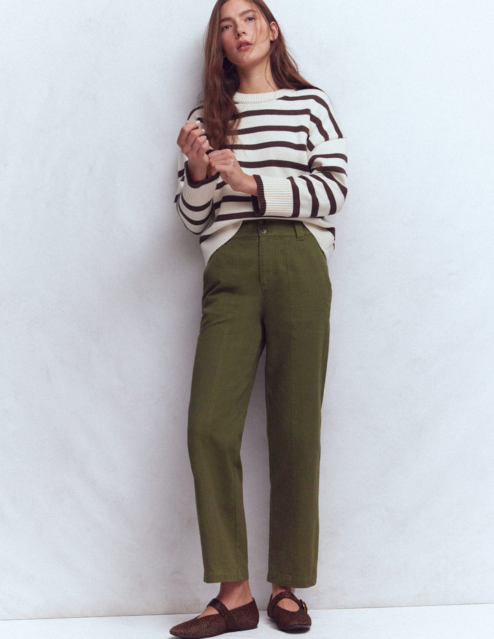 Pantalon chino droit-Chevrons vert des bois