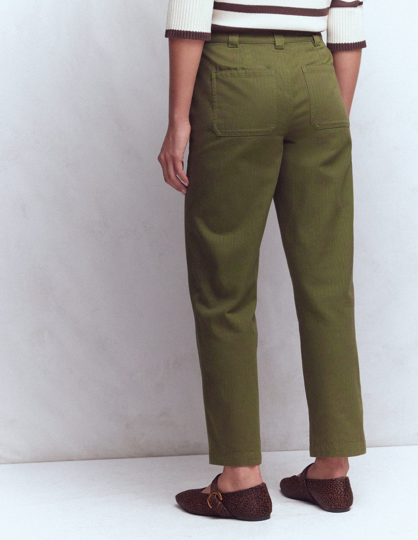 Pantalon chino droit-Chevrons vert des bois