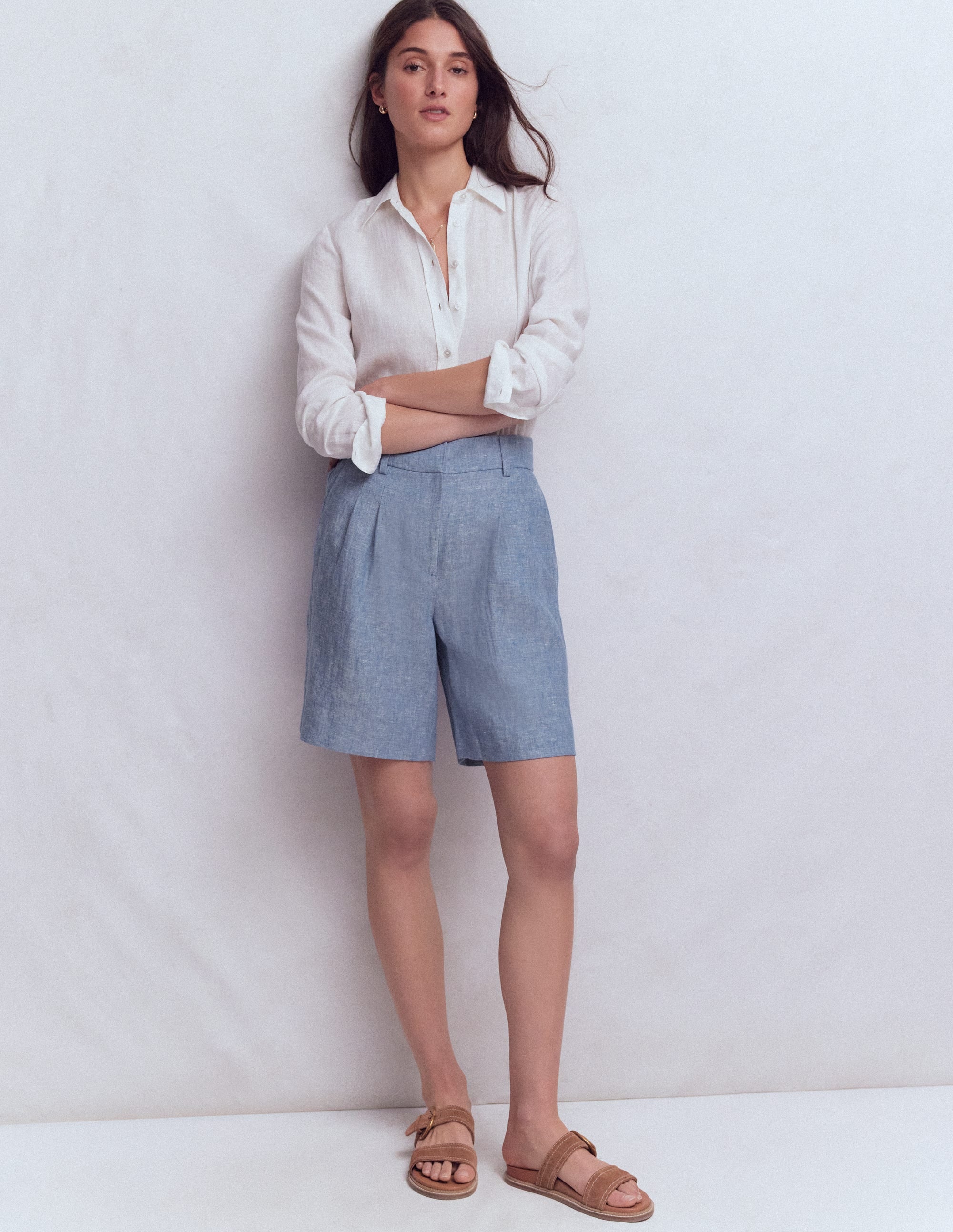 Kensington Leinenshorts-Blauer Faux Uni - Image 1