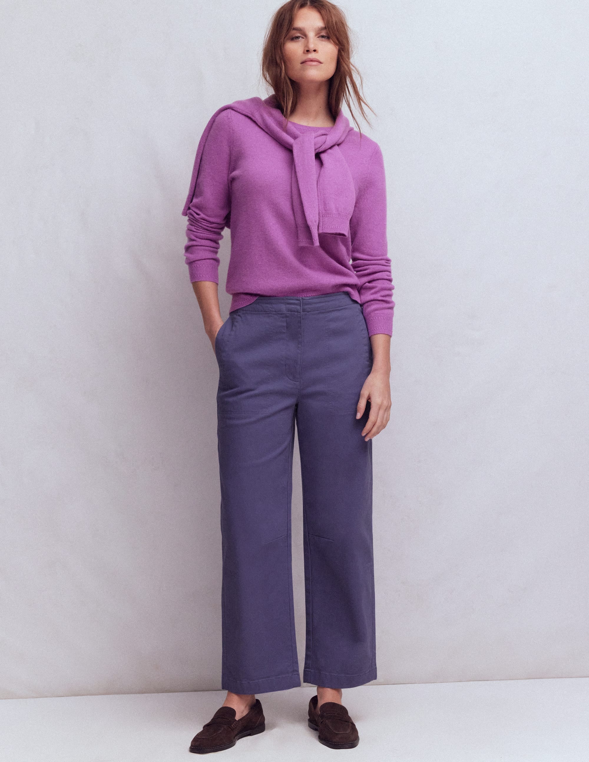 Barrel Leg Chino Trousers-Purple Thistle - Image 1