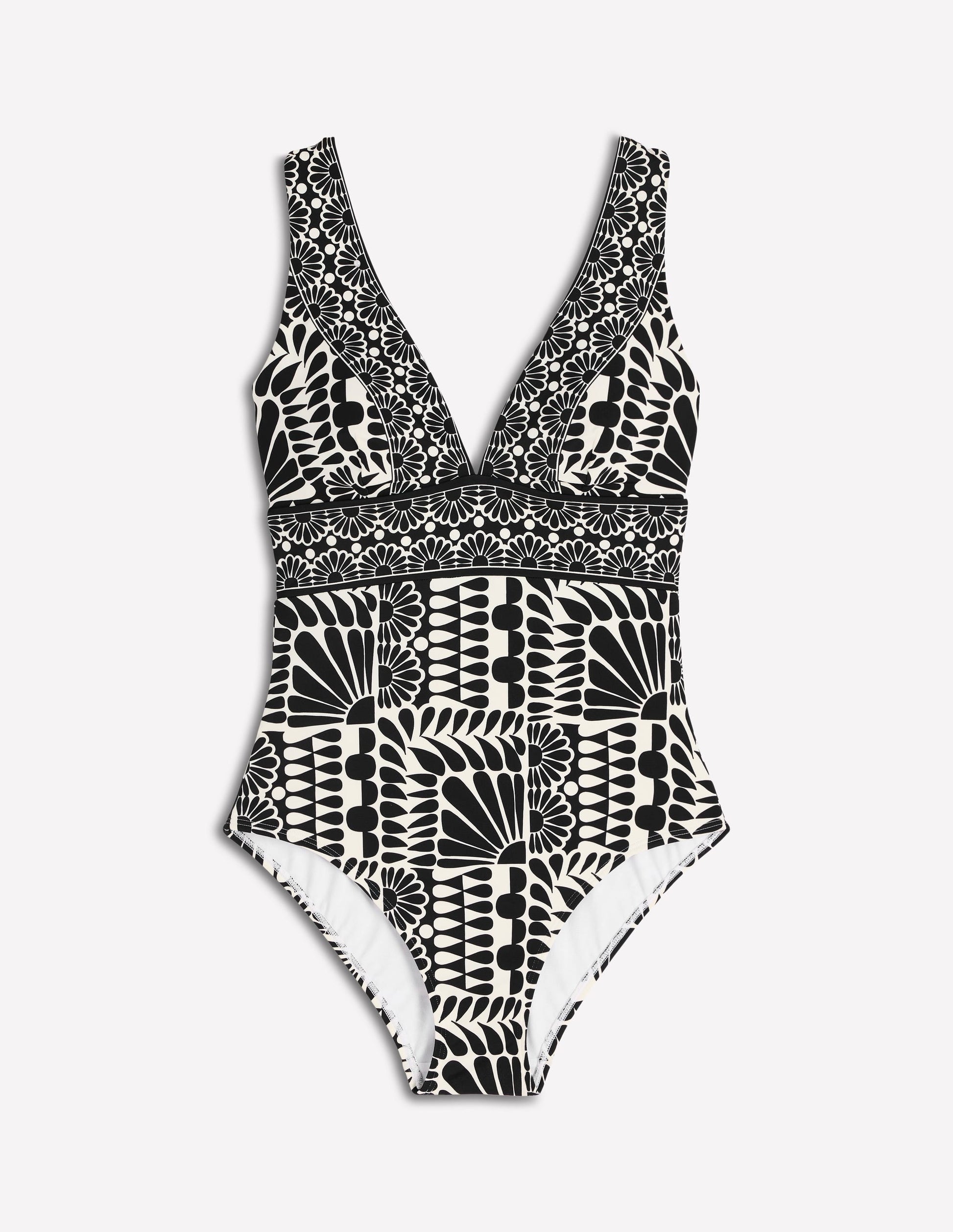 Maillot de bain col V Porto-Noir, motif Geo Stamp-5