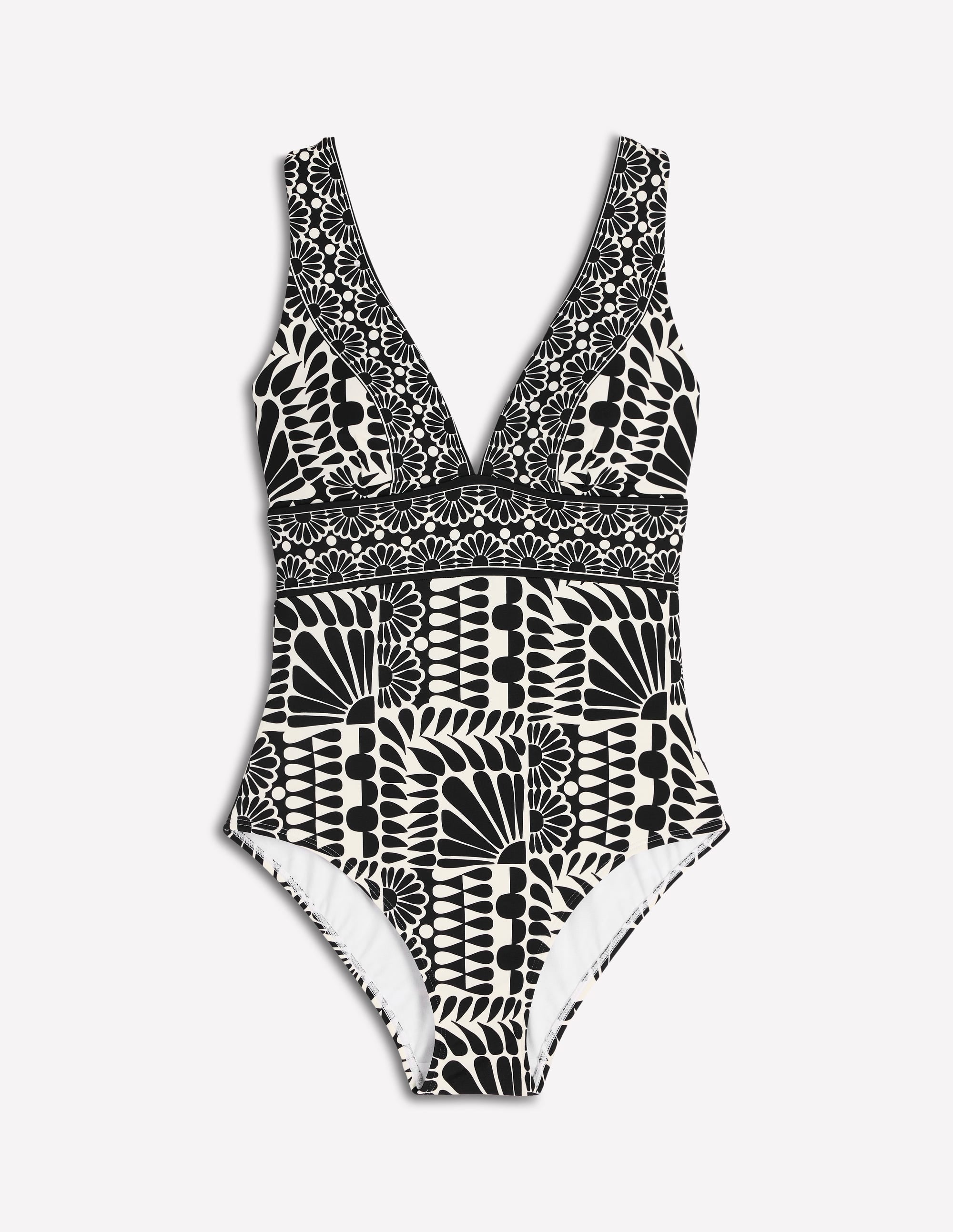 Porto V-neck Swimsuit-Black, Geo Stamp - Image 5