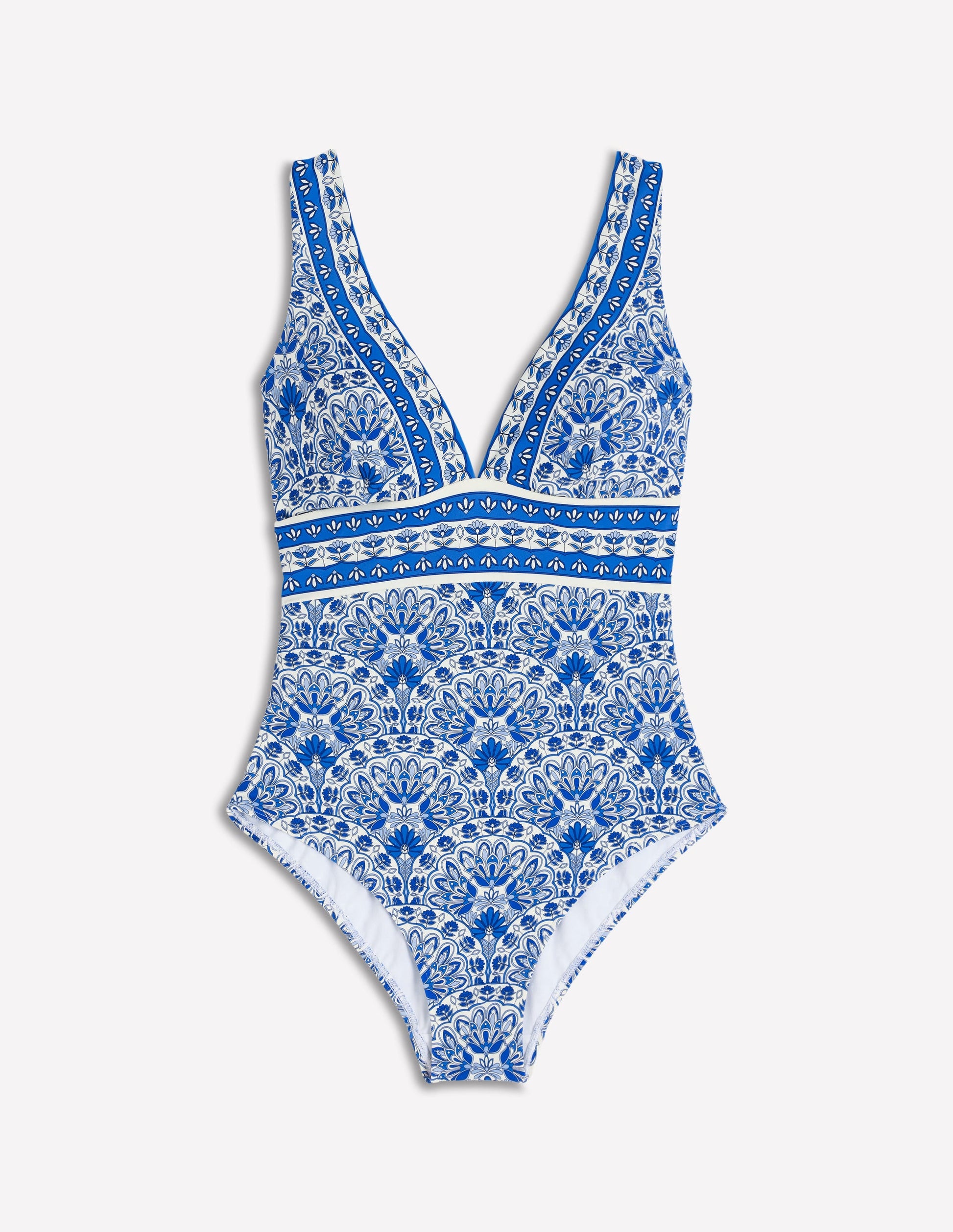 Maillot de bain col V Porto-Bleu, motif Elaborate Terrace-6