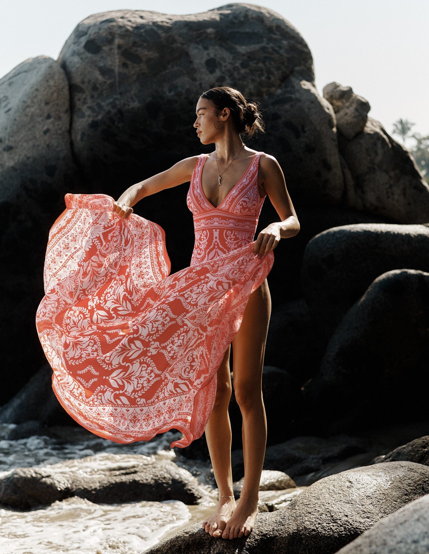 Porto Badeanzug mit V-Ausschnitt-Mohnblumenrot, Ziergarten