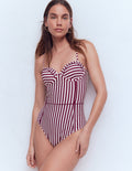 Maillot de bain Rhodes à bonnets-Aronia, rayé ivoire