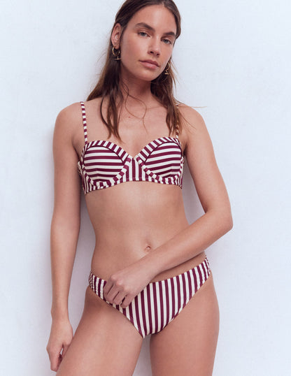 Rhodes Cup-Size Bikini Top-Chocberry, Ivory Stripe-1