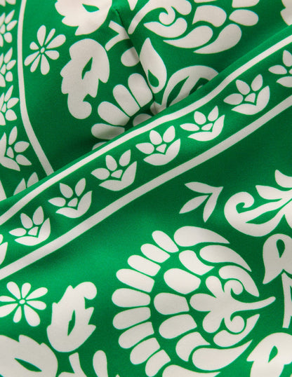 Mykonos Badeanzug mit tiefem V-Ausschnitt-Grün, Kunstvolles Blümchenornament-6